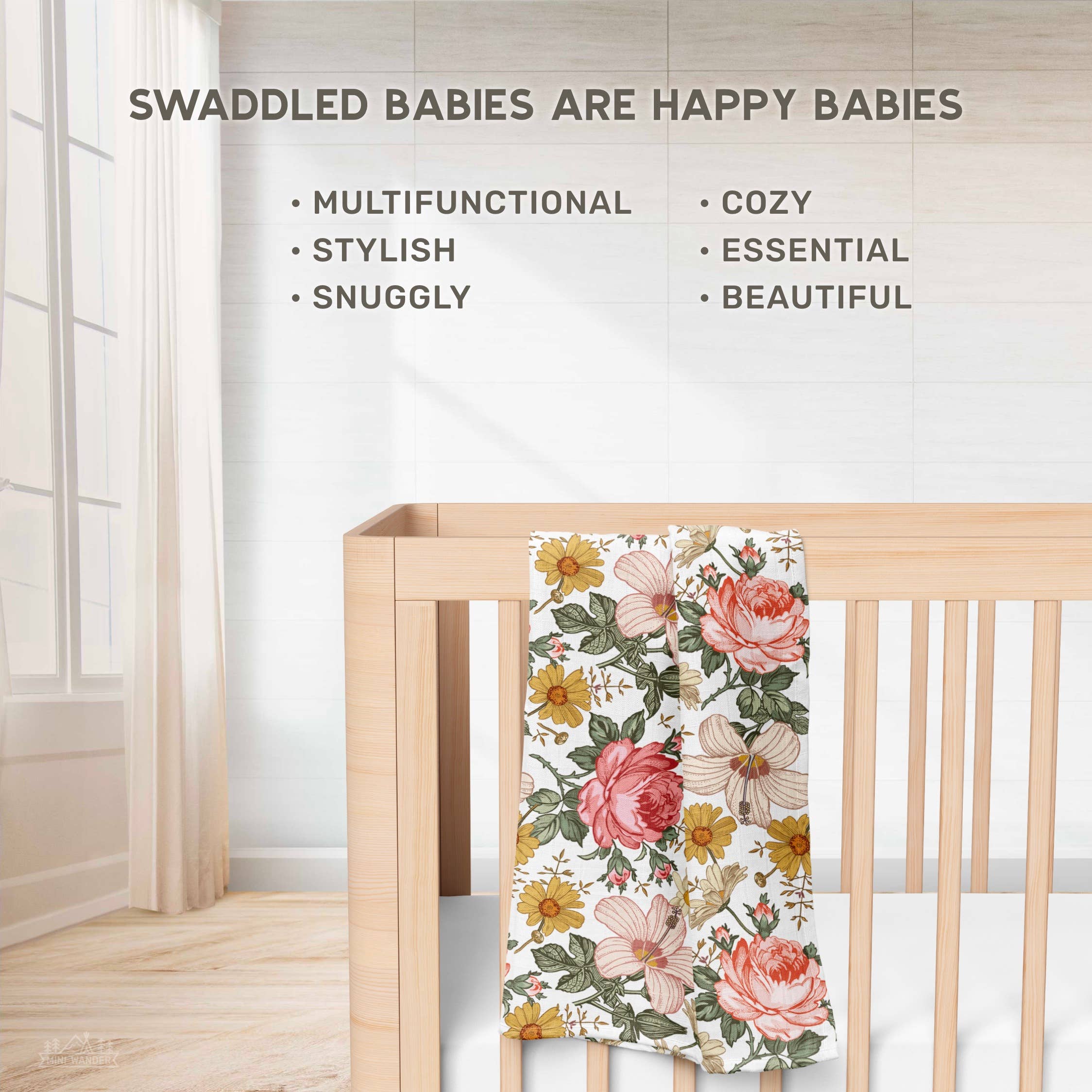 Mini Wander, LLC - Venta al por mayor Mantita - Bebé - Mantel de muselina blanca con estampado floral para jardín13