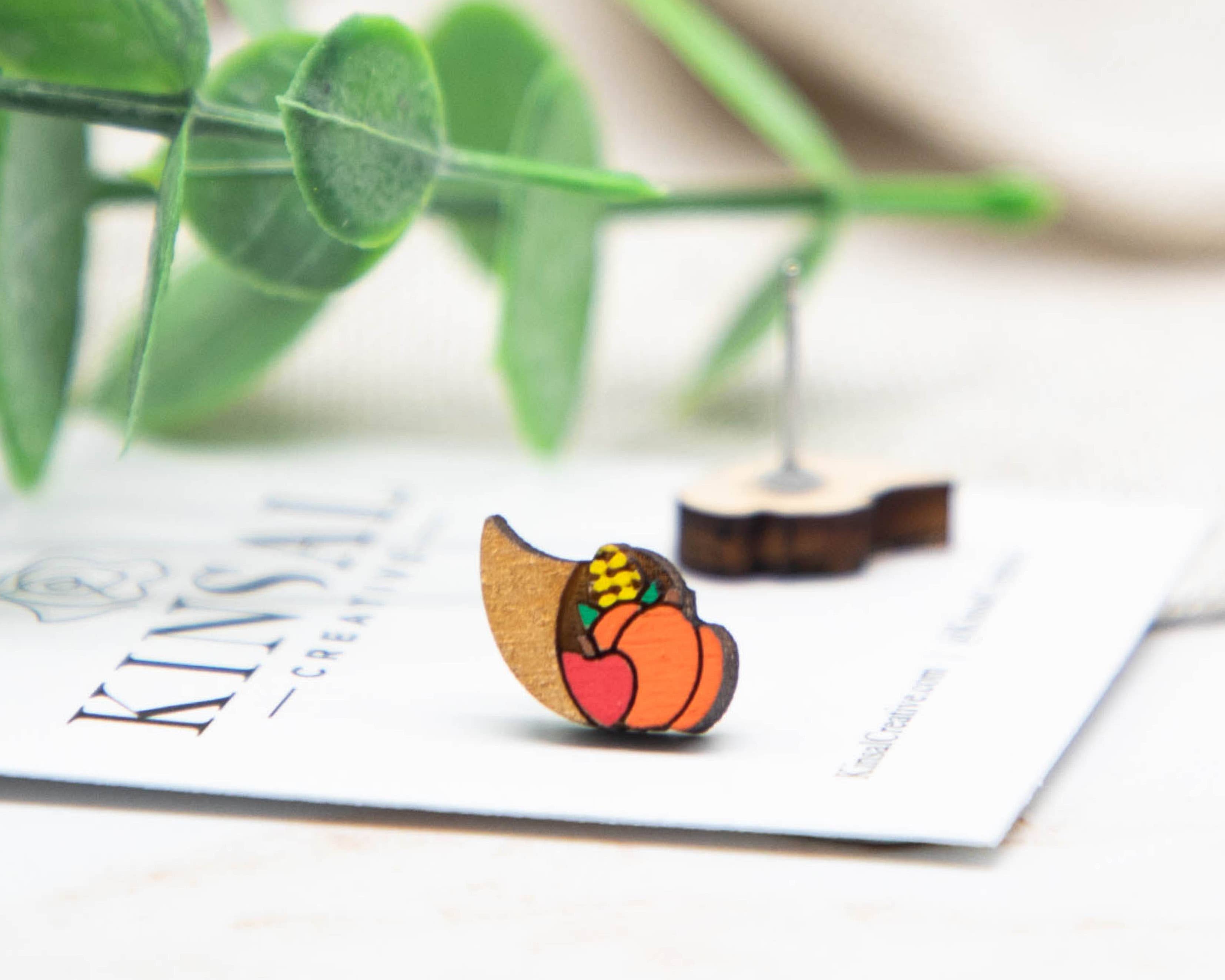 Kinsal Creative - Wholesale Stud/Post Earrings - Cornucopia Wood Stud Earrings1