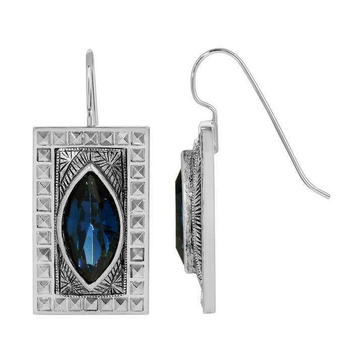 1928 Jewelry Rectangular Montana Blue Glass Crystal Drop Ear for wholesale by 1928 Jewelry