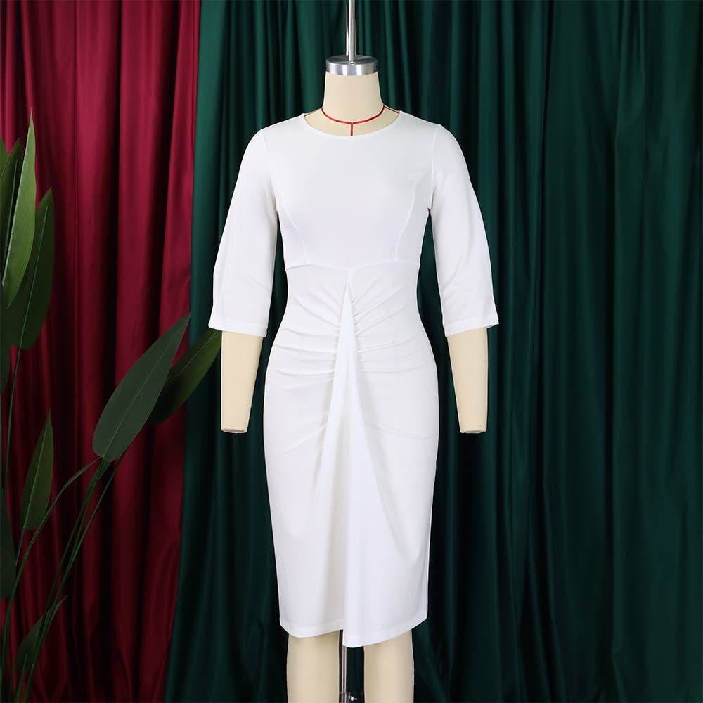 HIDDENBRAND - Wholesale Dress - Women's - Half Sleeves Midi Business Office Pencil Dress1