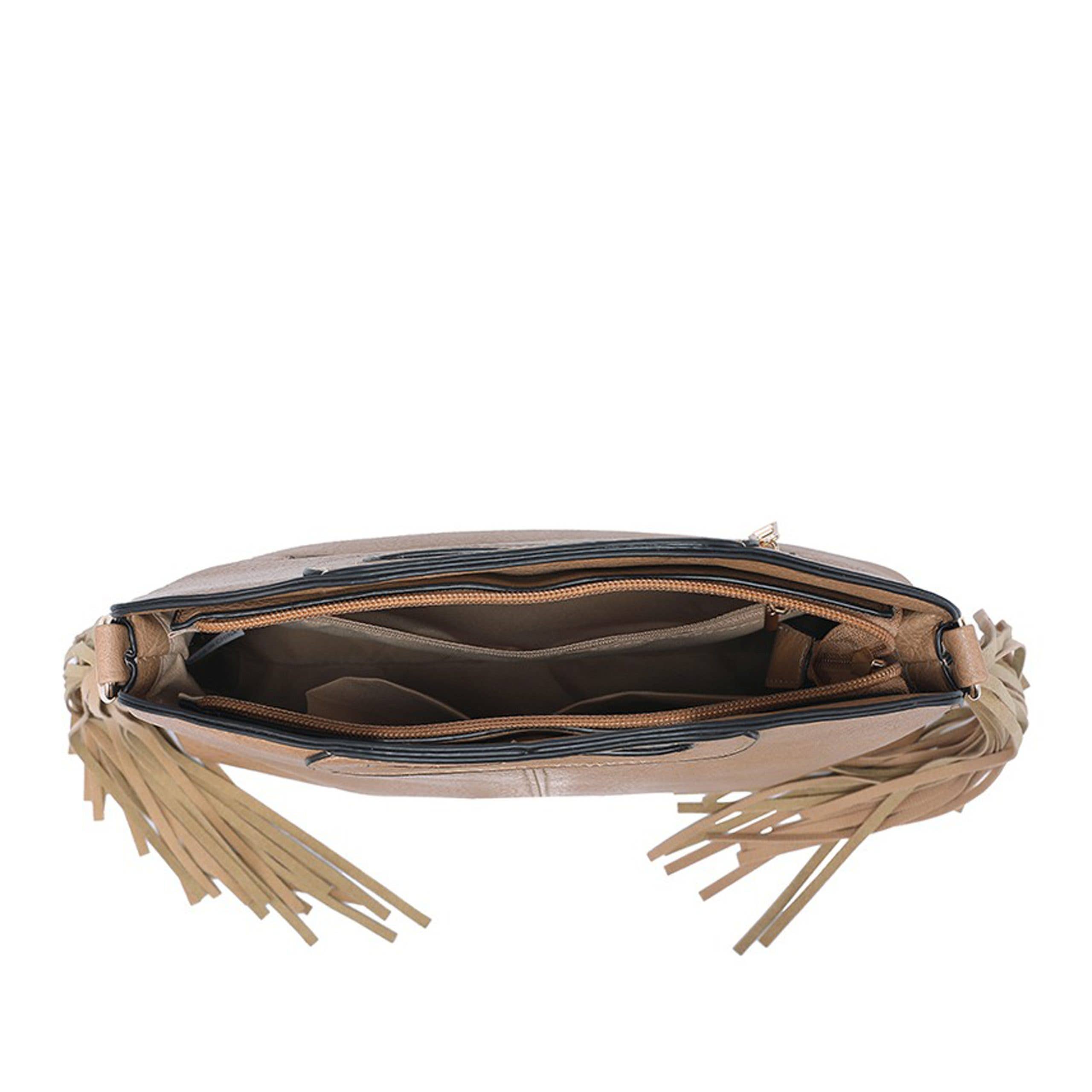 Ellas Trading – wholesale Crossbody bag – Women's – Trendy Crossbody Shoulder Bag Cutout Handle Fringe Tassel10