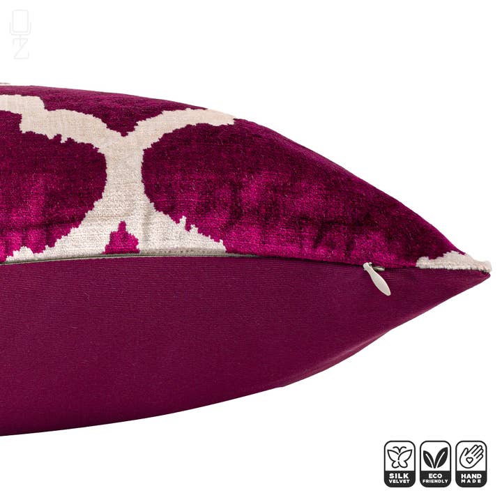 OyzShop - Vendita all'ingrosso Fodera cuscino decorativo - Fodera per cuscino tradizionale in velluto di seta Ikat 100% fucsia