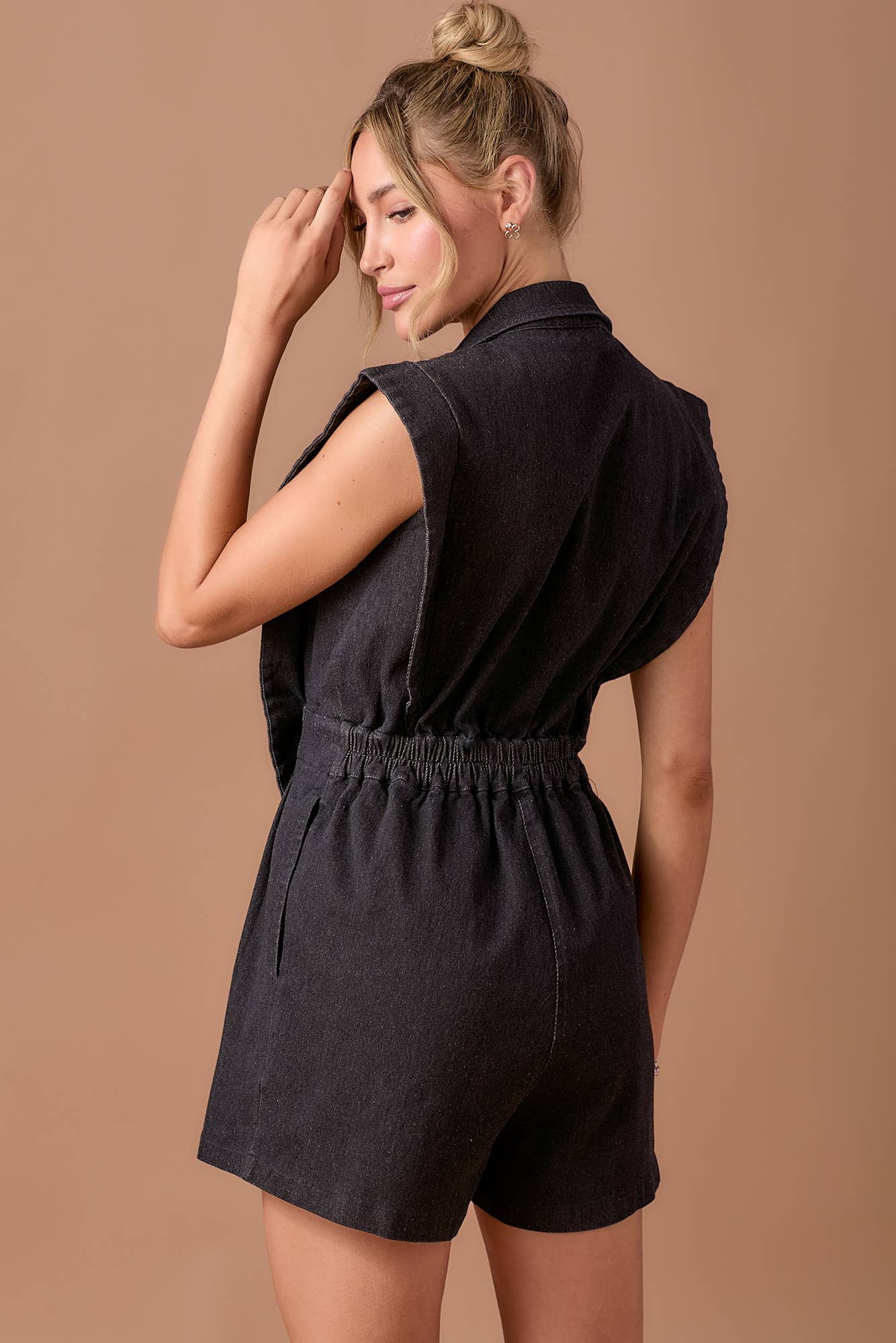 BABY PINK - Wholesale Romper - Women's - Blazer style 2fer denim romper8