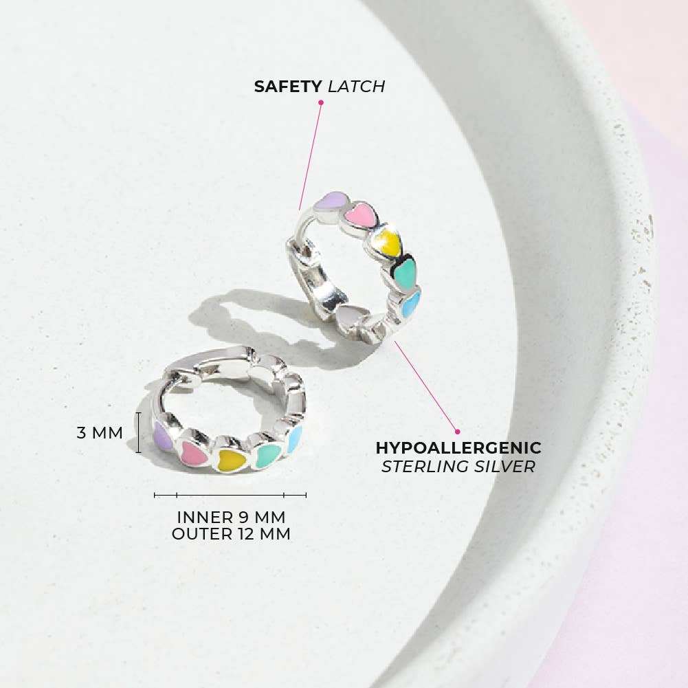 In Season Jewelry – wholesale Huggie earrings – Heart 9mm Baby / Kids Earrings Hoop Enamel - Sterling Silver1