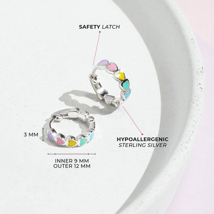 In Season Jewelry - Wholesale Huggie Earrings - Heart 9mm Baby / Kids Earrings Hoop Enamel - Sterling Silver1