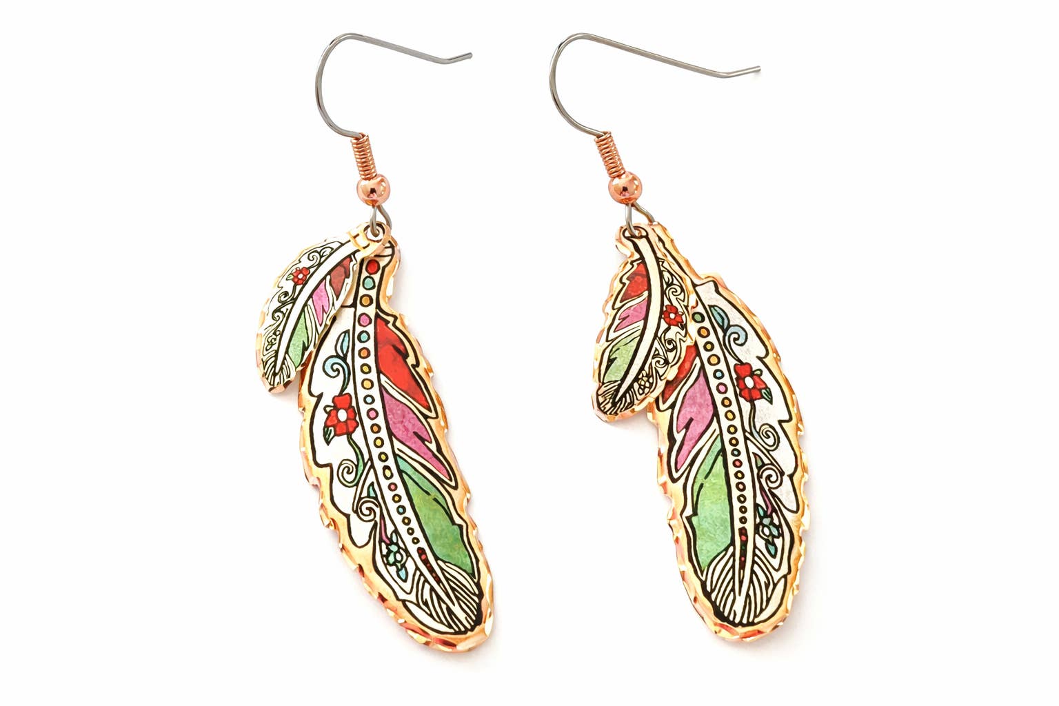 COPPER ARTS INC. - Wholesale Dangle Earrings - CA YM 01 Double Feather Copper Earrings