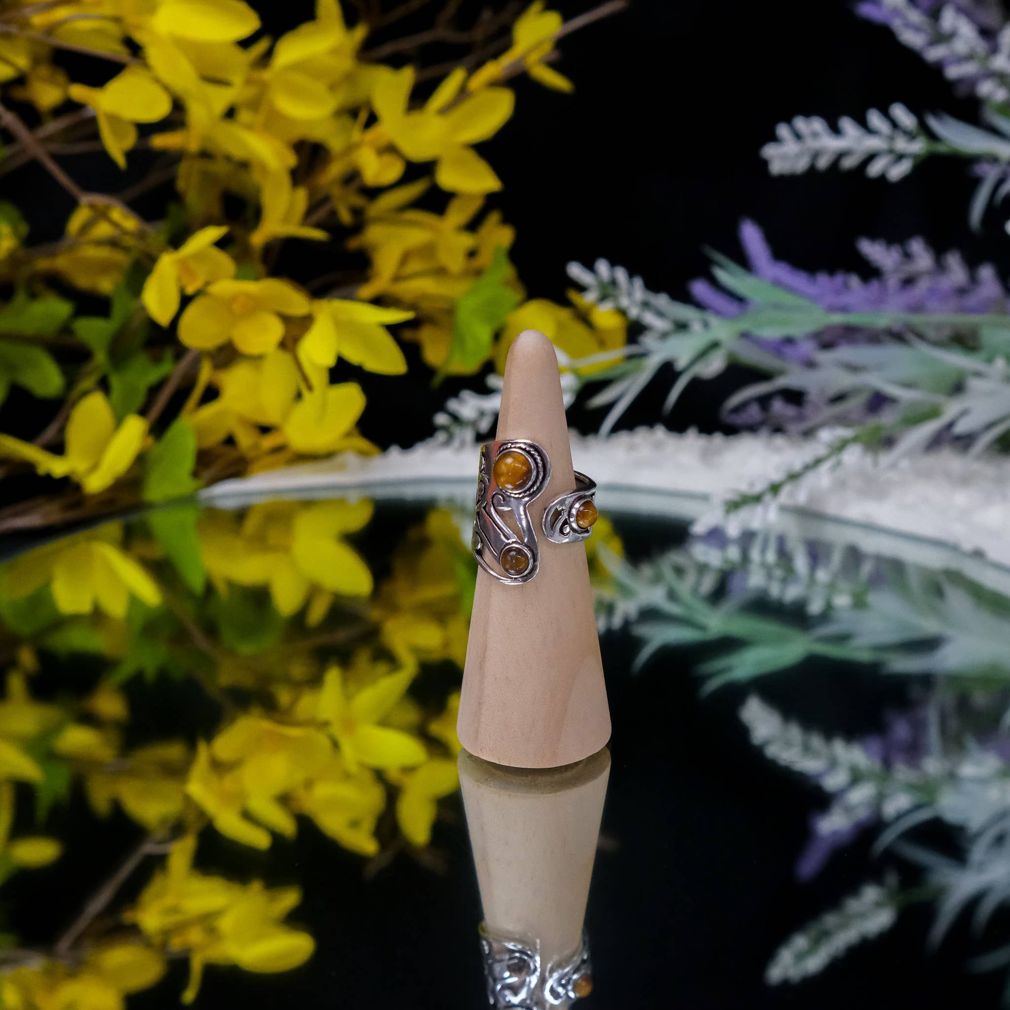 Karma Nepal Crafts – Anel de cocktail/declaração por atacado – Anéis Boho de Prata com Pedras Naturais Ajustáveis3