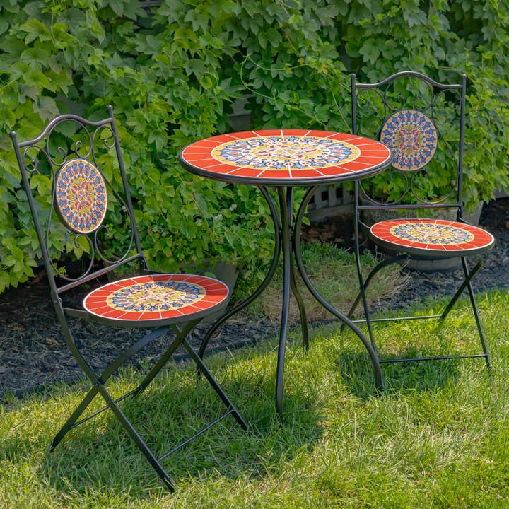 Zaer Ltd. International - Wholesale Patio Set - "Paris" Round Mosaic Chair and Table- 3PC/Set