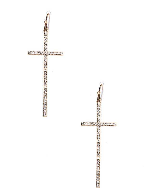 RHINESTONE PAVE CROSS DANGLE EARRING 402 for wholesale by anbfashion