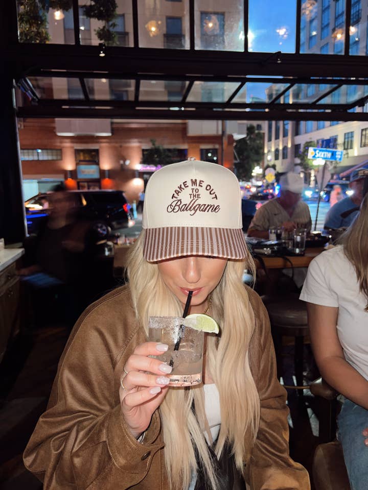 Take Me Out To The Ballgame-Baseball Striped Hat for wholesale by Ruby Moon