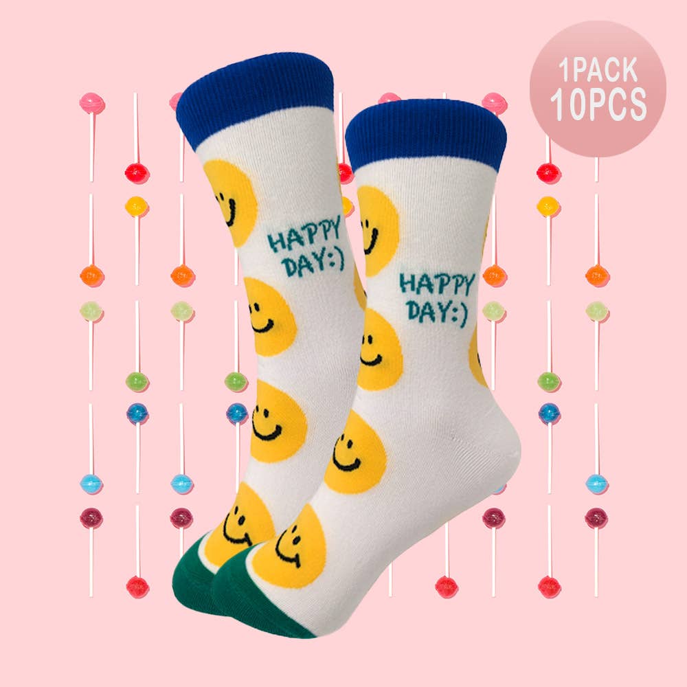Sensibling Corp. - Wholesale Socks - Women's - 10Pairs - Smile Message Patterned Socks
2
