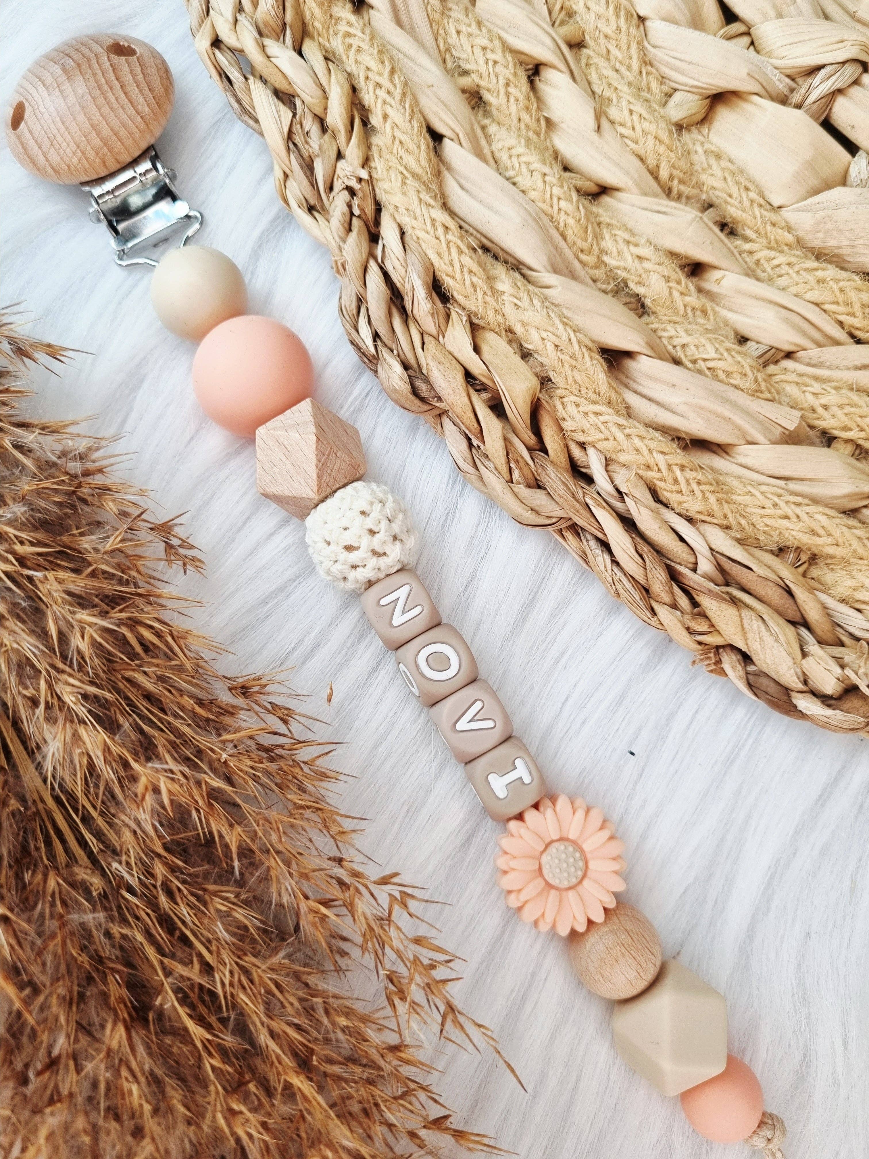 Happy by Lies - Venta al por mayor Clip para chupete - Bebé - Speenkoord con nombre - Daisy melocotón, beige1