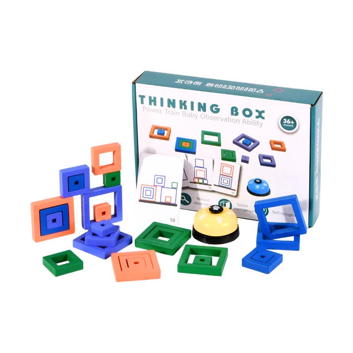 Wooden Thinking Box Shape Stacking Set (Ages 3+) for wholesale by tokiplay