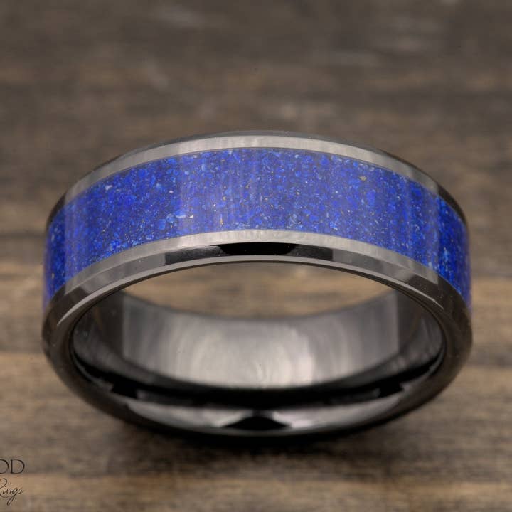 DreamWood Rings – wholesale Vigselring – Svart keramisk ring | Afghanska AAA Lapis | 8mm eller 6mm | Blå bröllopsband