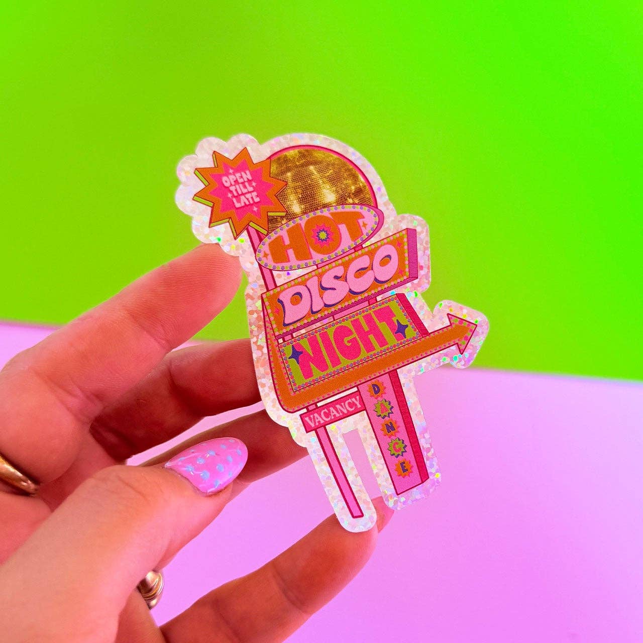Printed Weird - Wholesale Sticker - Disco Nights Motel Sign Glitter Sticker1