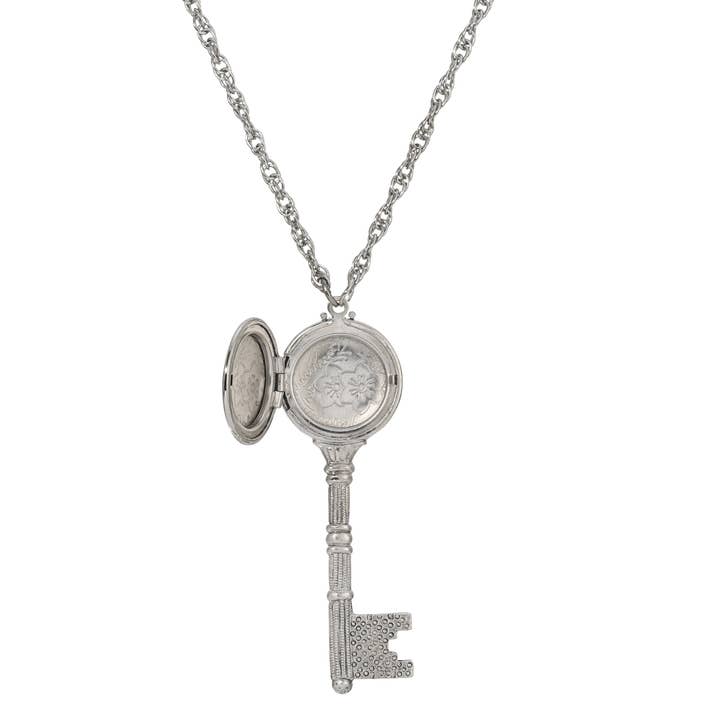 1928 Jewelry - Wholesale Pendant/Charm Necklace - 1928 Jewelry Skeleton Key Flower Pendant Locket Necklace