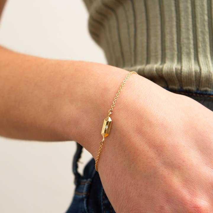 Corey Egan - Wholesale Link & Chain Bracelet - Fragment Chain Bracelet with Diamond in Gold