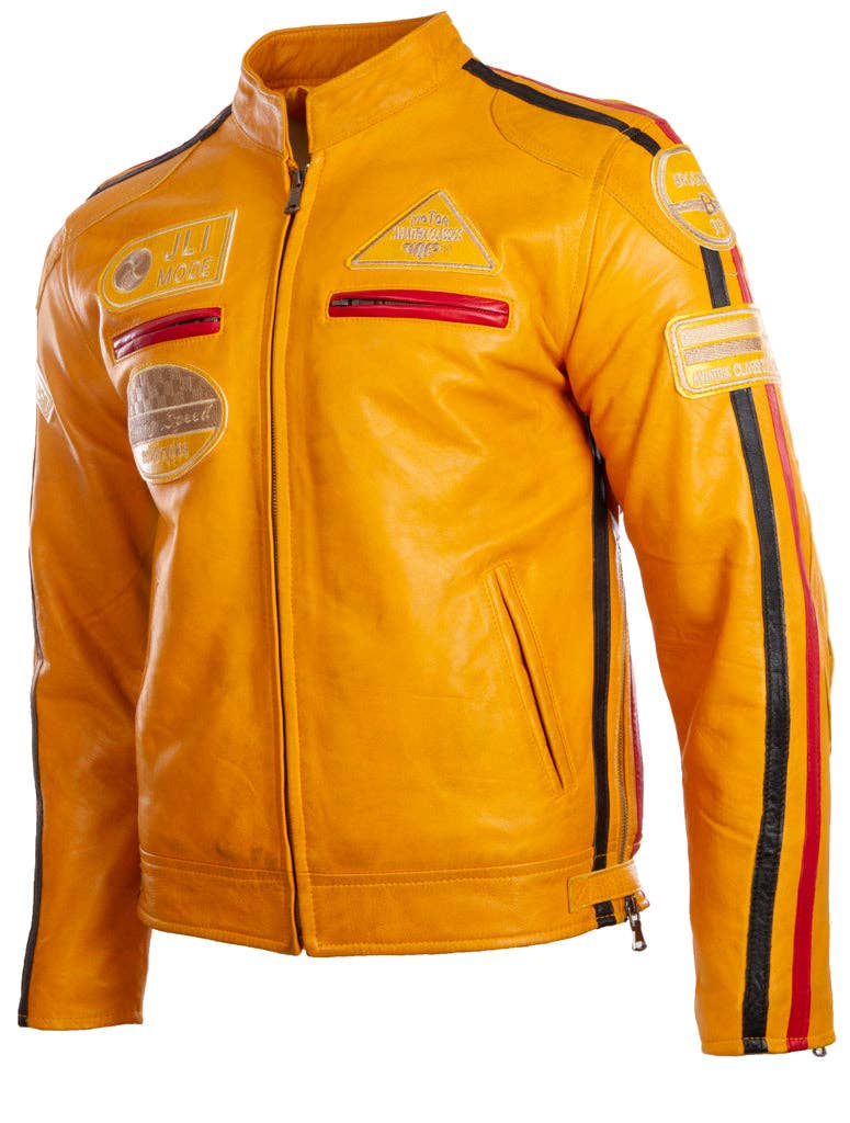 Aviatrix - Wholesale Leather Jacket - Men's - CXUS Men's Racing Biker Jacket - Yellow1