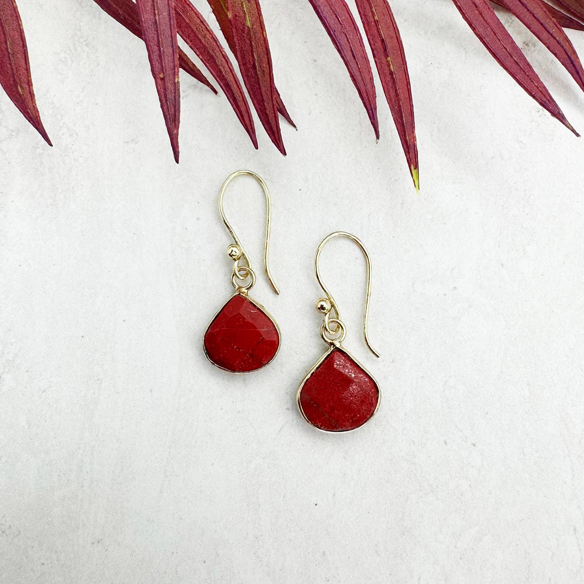 Anju Jewelry - Wholesale Dangle Earrings - Gold Plated Earrings with Semi-Precious Stone - Red Jasper2