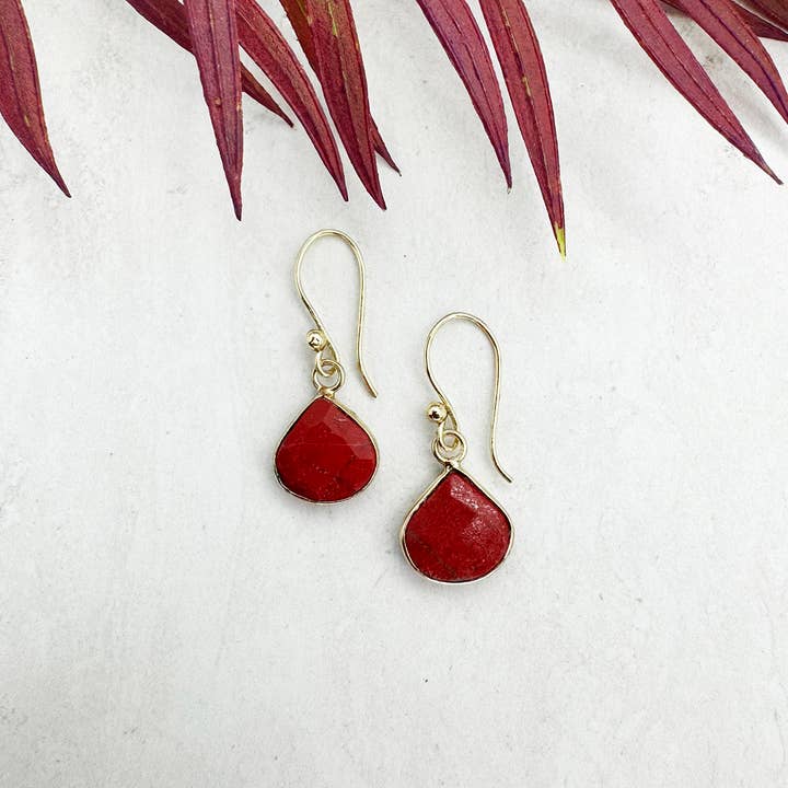 Anju Jewelry - Wholesale Dangle Earrings - Gold Plated Earrings with Semi-Precious Stone - Red Jasper2