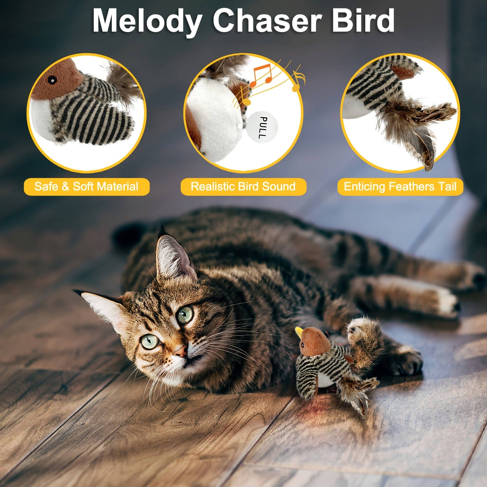 DIYSTORE - Wholesale Pet Toy - Cat - Interactive Sparrow Bird Pet Toy with Colorful Feather Patterns - Battery Operated, Fabric Material, Perfect for All Cat Breeds1