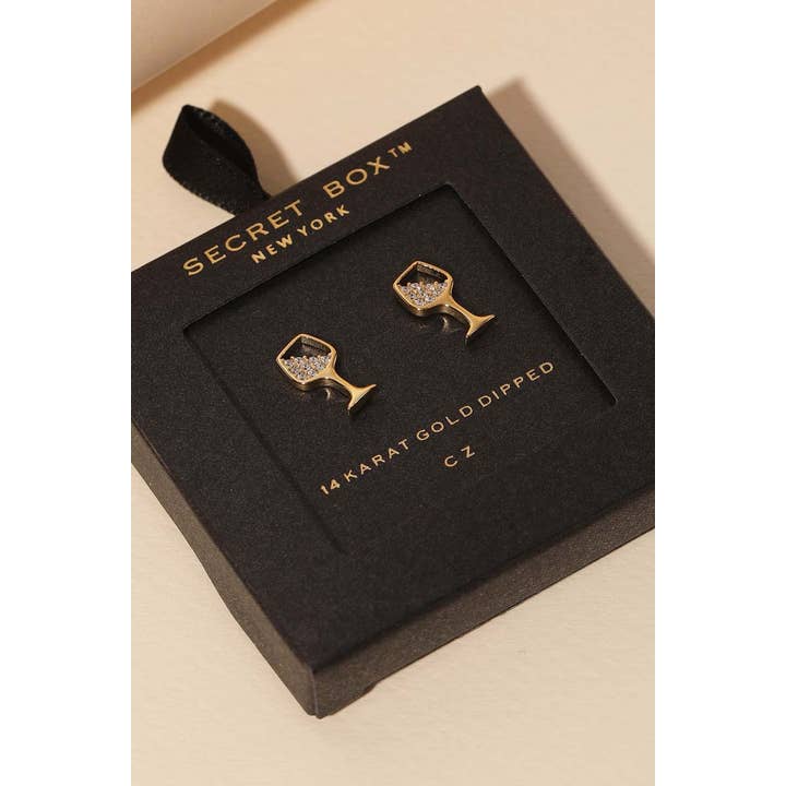 Anarchy Street – wholesale Stud/post earrings – Secret Box Gold Dipped Cz Wine Glass Stud Earrings1
