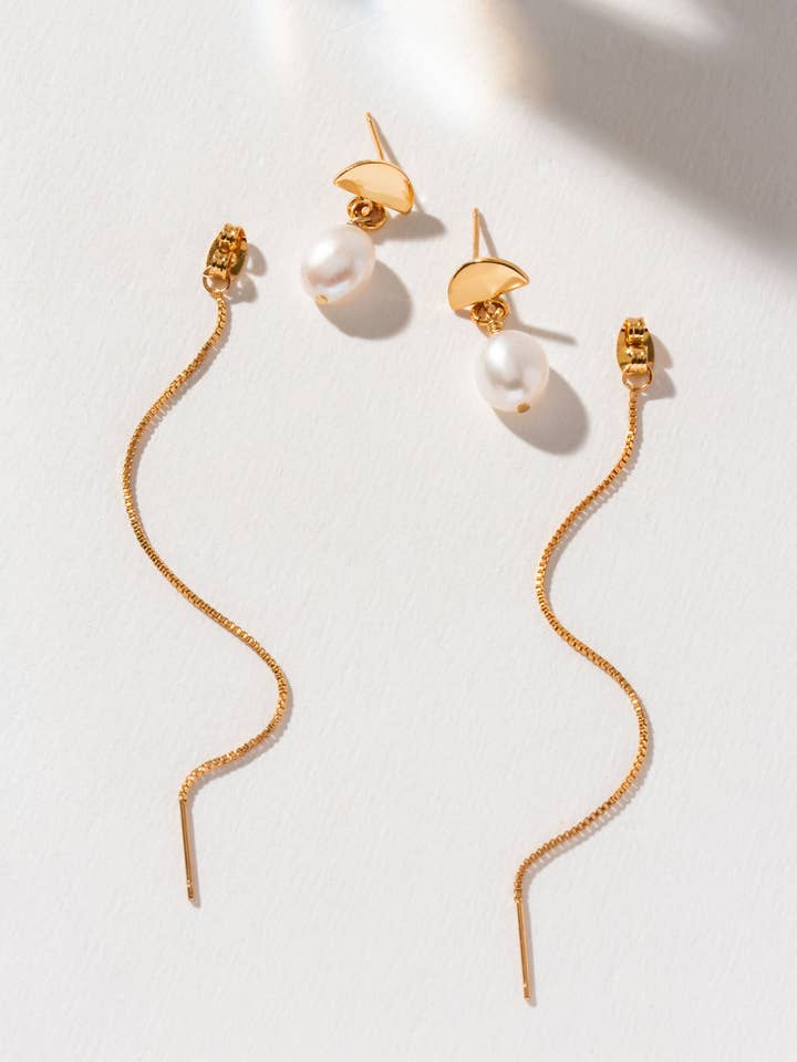 Pendientes Ethereal Post Threader, perla de agua dulce para venta al por mayor de Luna Norte