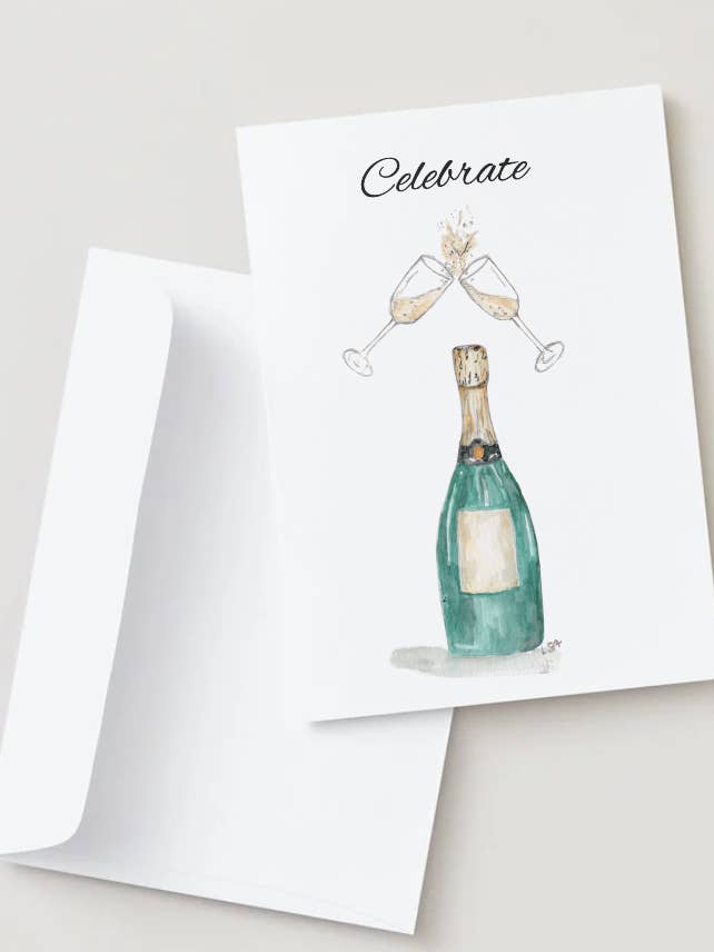Celebra el conjunto de tarjetas de acuarela con champán espumoso para venta al por mayor de LSA-studio