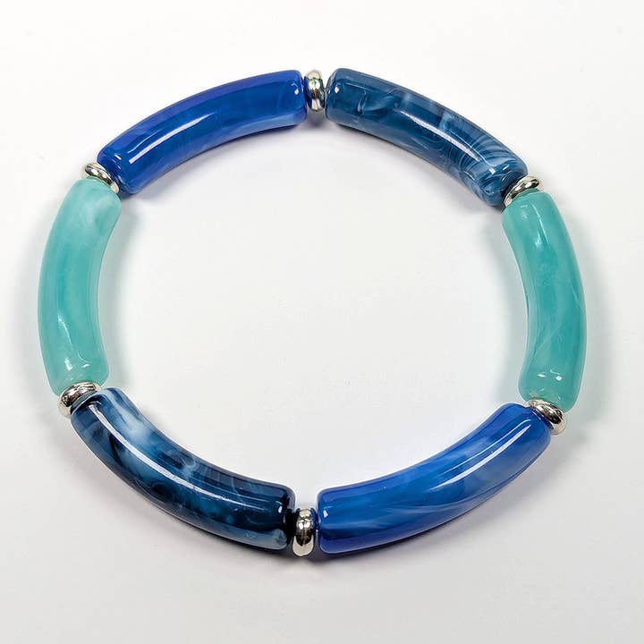 Marble Blue Navy Bamboo Slip-on Acrylic Bracelet for wholesale by Stylish Jewelry Supply