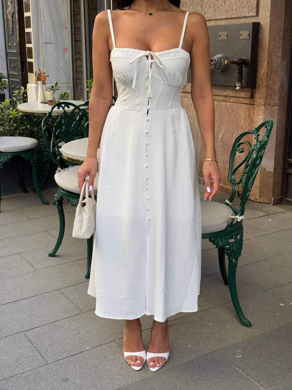 Standpoint Top – wholesale Dress – Women's – The Riviera Charm Lace-Up Midi Dress Summer Romance - 12026