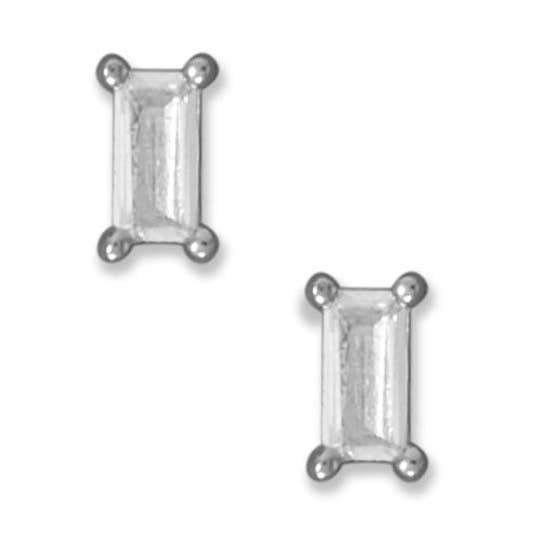 Brincos Baguette Branco Banhados a Ródio CZ por atacado de Silver Stars Collection