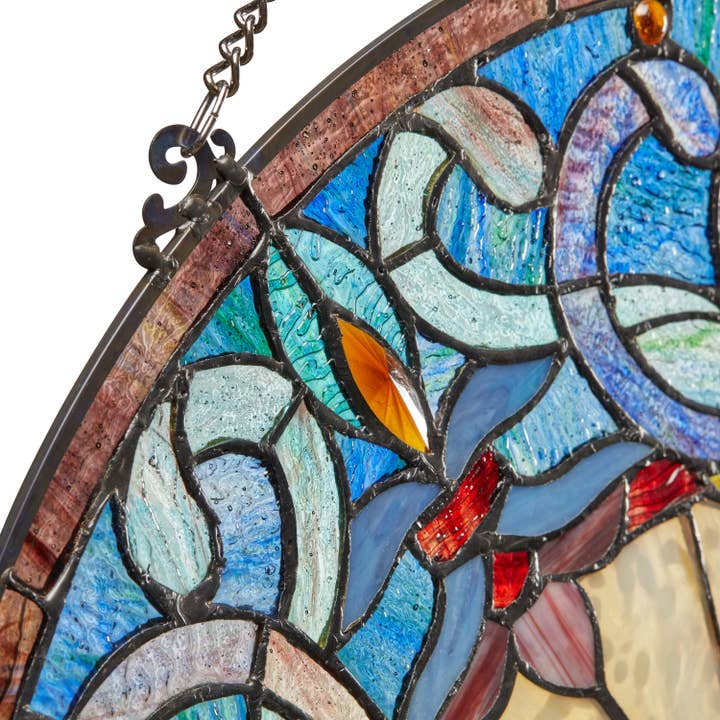 River of Goods - Wholesale Suncatcher - 11"H Maxine Blue Half-Moon Stained Glass Window Panel9