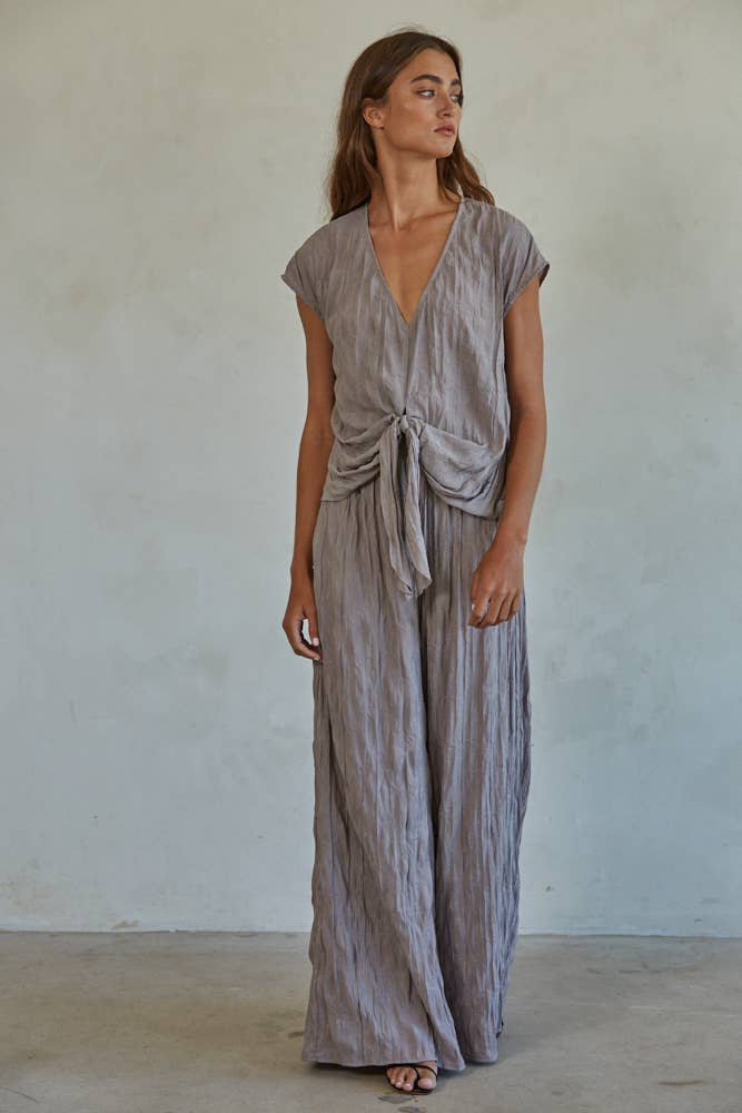 By Together - Vente Chemisier – femme - L6953 | Haut sans manches à col en V en polyester tissé avec nœud à l'avant7