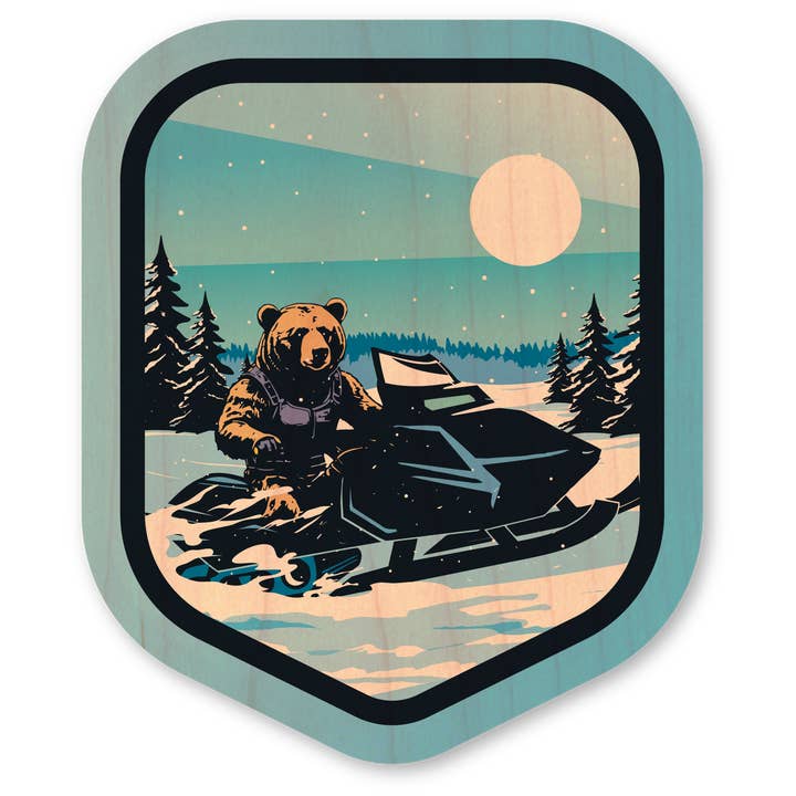 Morris Magnets - Wholesale Sticker - Mini Wood Sticker - Snowmobile Bear