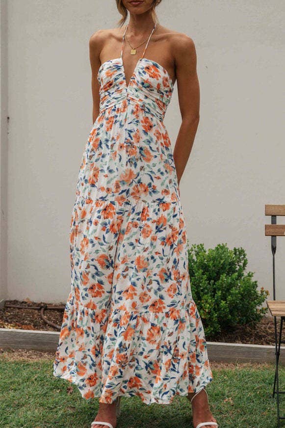 Rosa Clothing - Wholesale Dress - Women's - Plunge halter backless floral swing maxi sun dress10