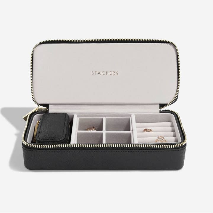 Stackers – Großhandel Schmuckschatulle/-Organizer – Schwarze große Reiseschmuckbox mit Reißverschluss