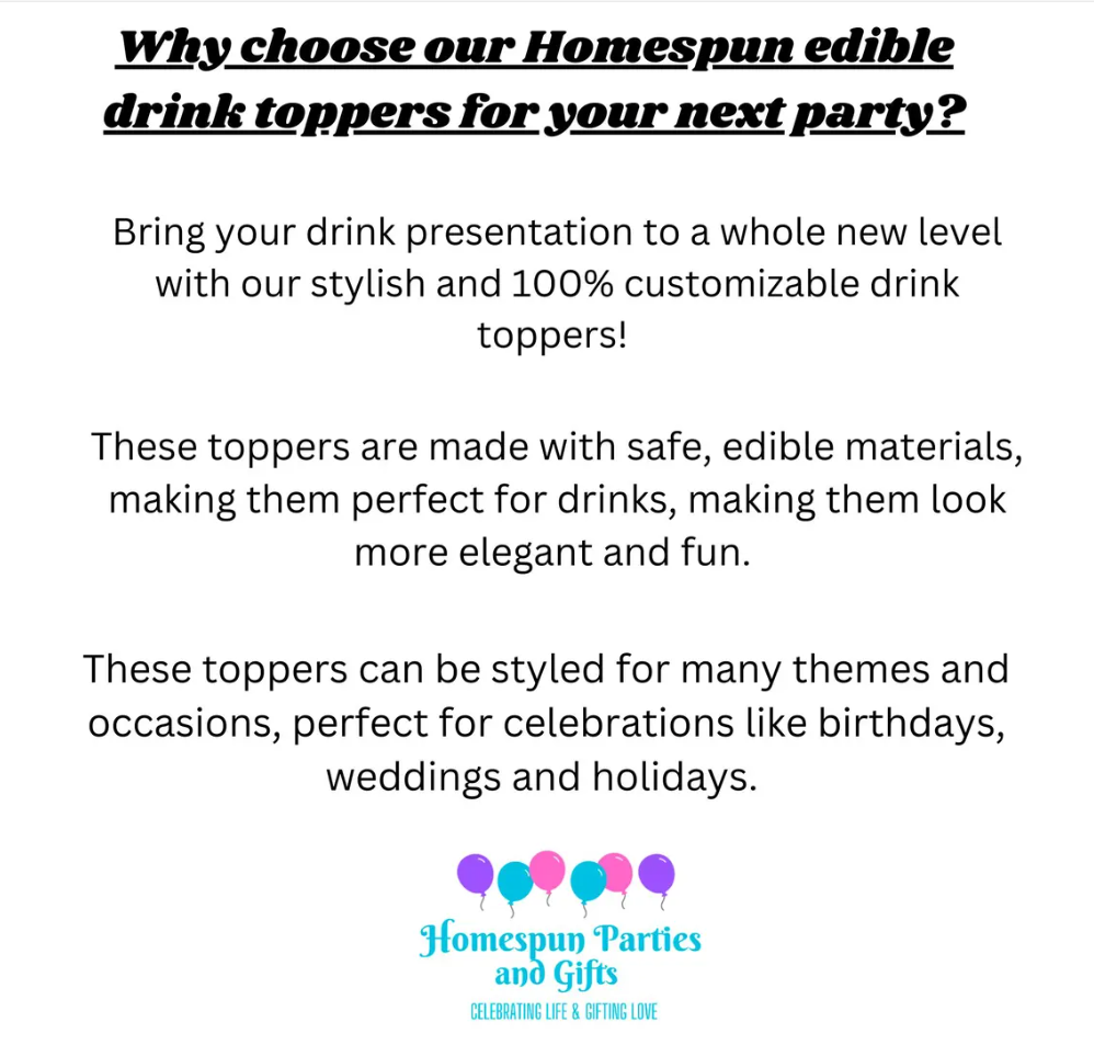 Homespun Parties - Vente Décorations pour boisson - Bonne année 2026, décorations de fête pour boissons comestibles3