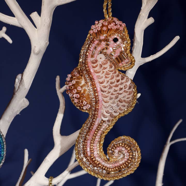 Cream Cornwall - Wholesale Ornament - Sequined Pink Seahorse Hanging Decoration1