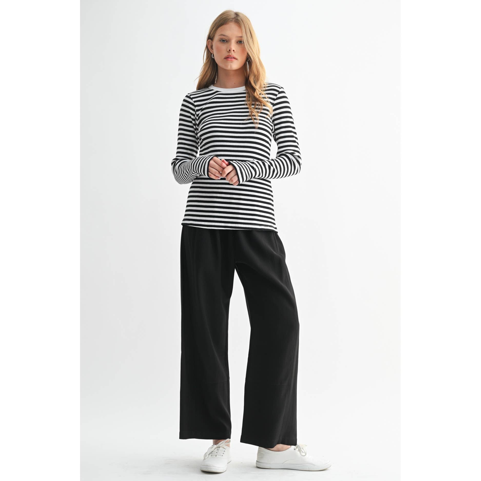 FUN2FUN – Top de malha - Mulher por atacado – TOP DE MALHA DE MANGA COMPRIDA A RISCAS16