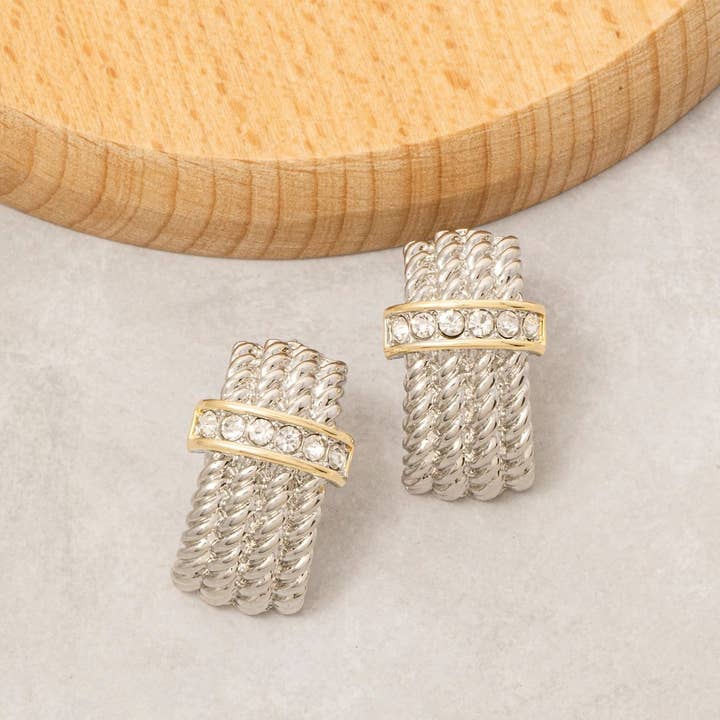 Gulddækkede tofarvede cz-pavé lagdelte rebdråbeøreringe for engroshandel hos Fame Accessories