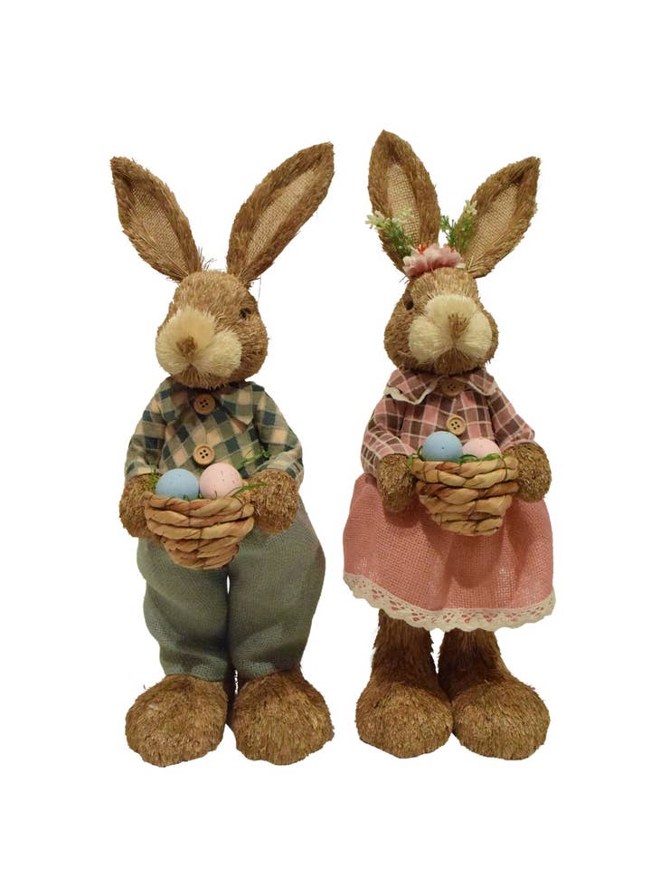 17" Assorted Rabbit with Egg Basket for wholesale by Tremont Floral Supplies