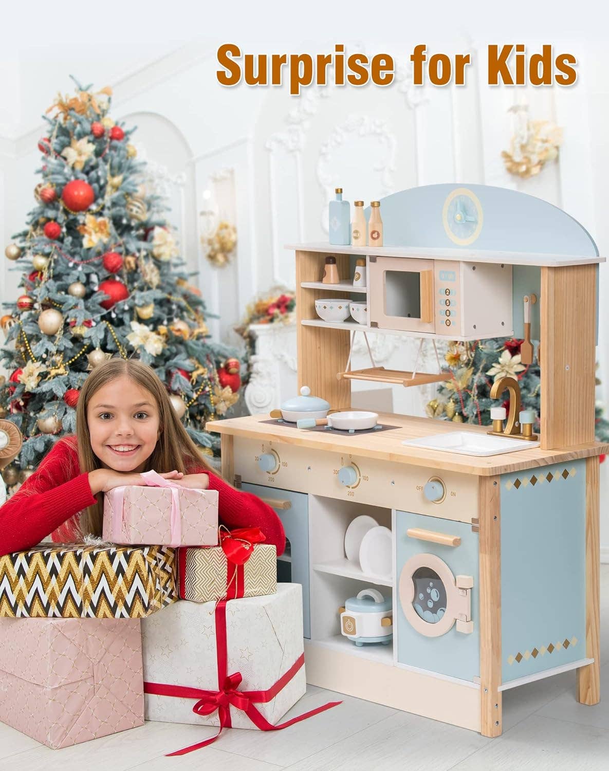 Robud & Mewoofun Official Store – wholesale Wood toy – Child – Robotime Wooden Kitchen with Plenty of Playgame for Ages 3+ 7