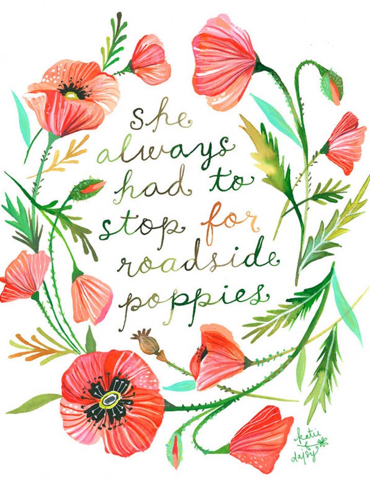 Roadside Poppies Prints for wholesale by Katie Daisy
