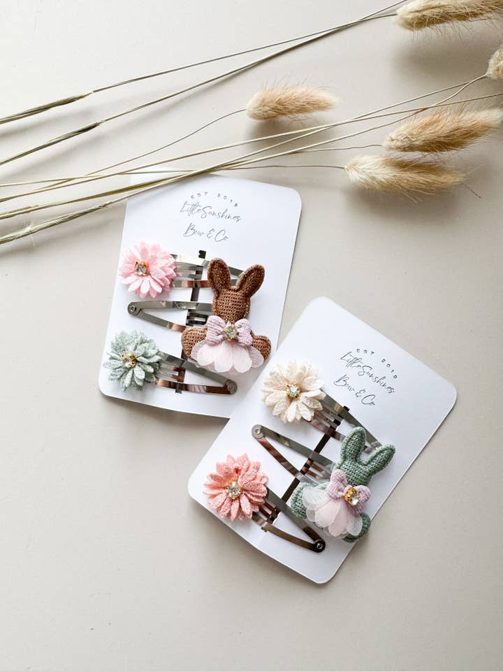 Bunny & Flower Easter Snap Hair Clip- Set of 3 for wholesale by Little Sunshines Bow & Co