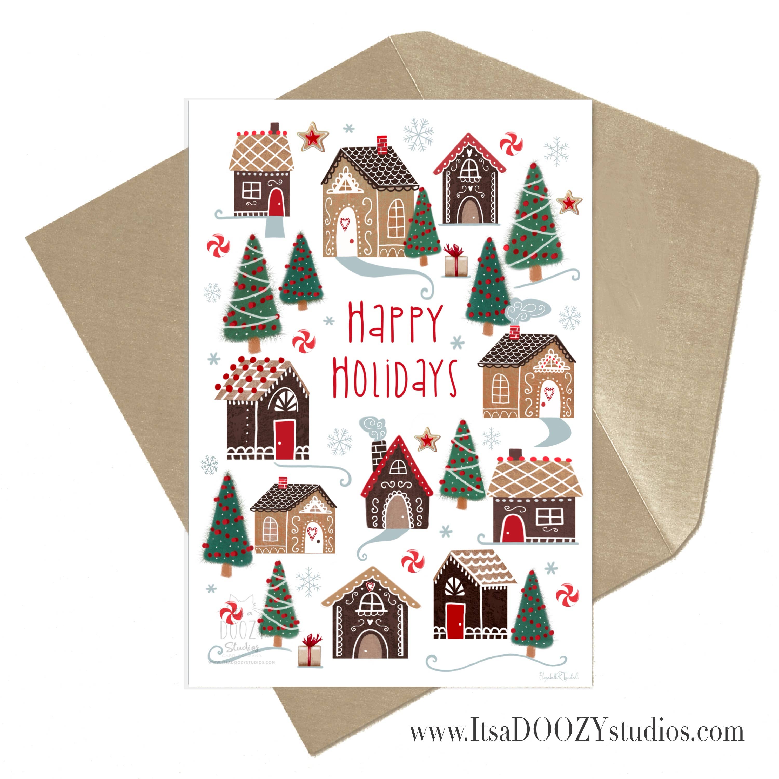 It’s a Doozy Studios - Wholesale Christmas Card - Happy Holidays Gingerbread House-Card with Envelope 0