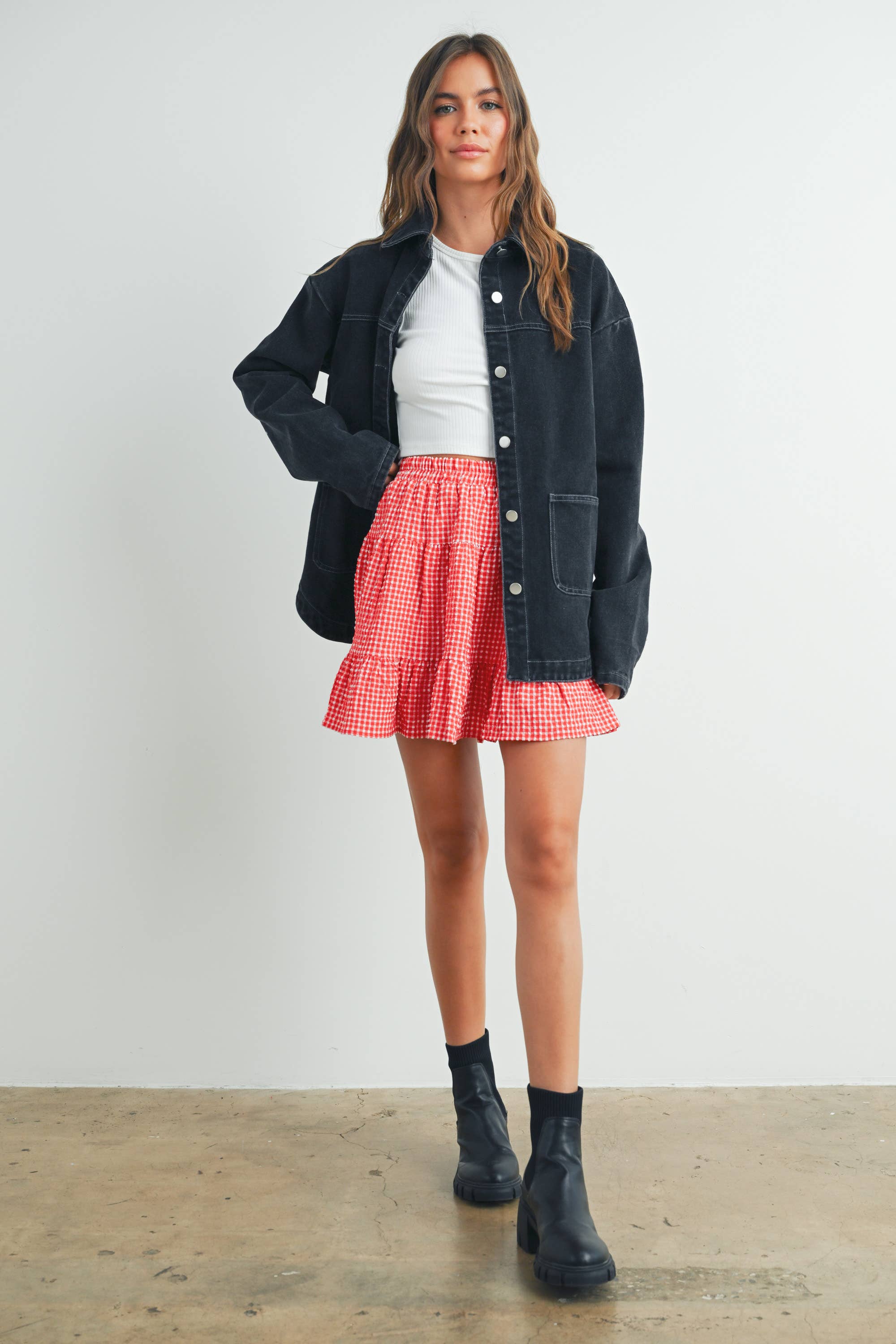 BUTTERMELON - Venta al por mayor Falda - Mujer - Falda de Cuadros con Volantes de Talle Alto - BMS7530-B0