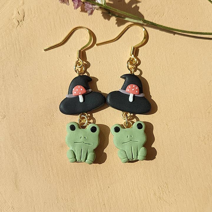NoomCottageClay - Wholesale Dangle Earrings - Cute Frog Witch Earrings | Cottagecore Jewellery8