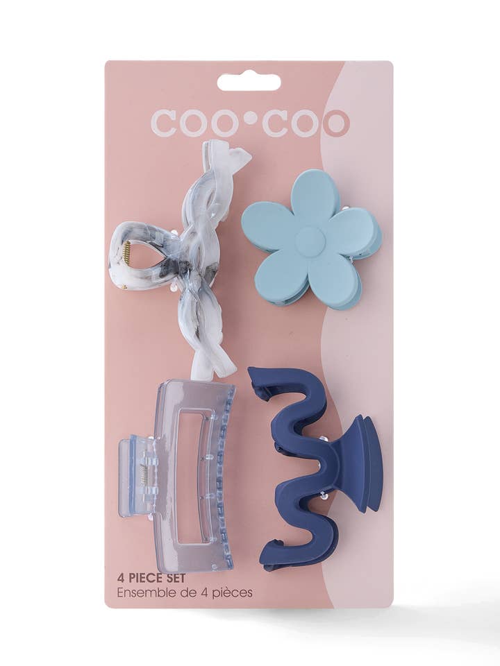 Fermagli per capelli assortiti con finitura acrilica, 4 pezzi, azzurro misto per la vendita all'ingrosso da parte di CooCoo Beauty