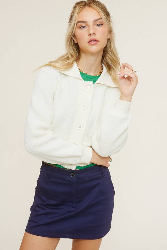 Mimosa - Wholesale Jacket - Women's - Cropped Teddy Jacket with Contrast Ribbed Collar5