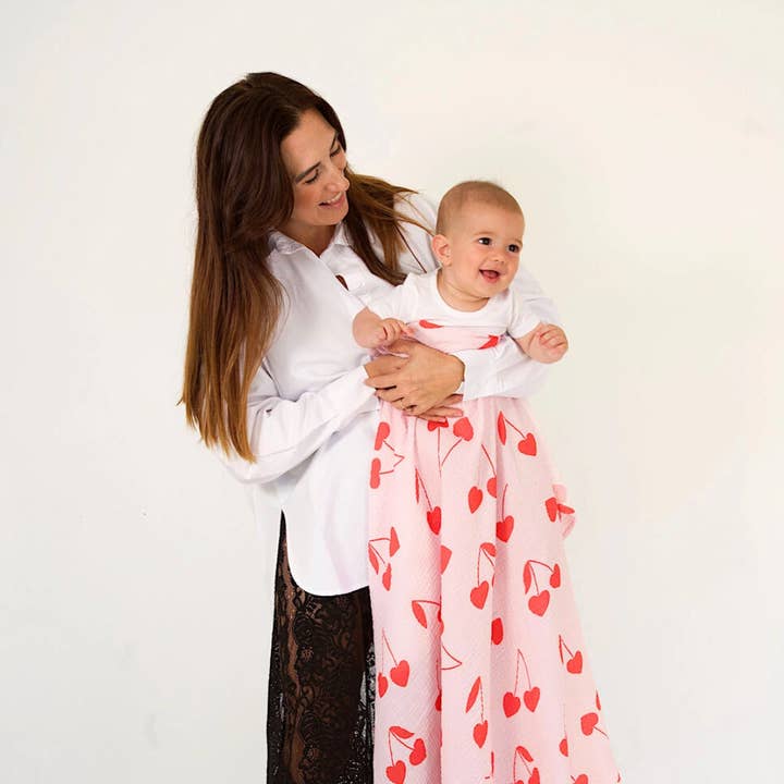 Cherry Heart Organic Cotton Baby Swaddle - Candy for wholesale by Golden Child